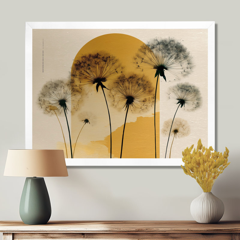 «Springtime Dandelion Sunset», art mural encadré pissenlit, impression sur toile florale noire, H 32 po x l 24 po, Avec cadre