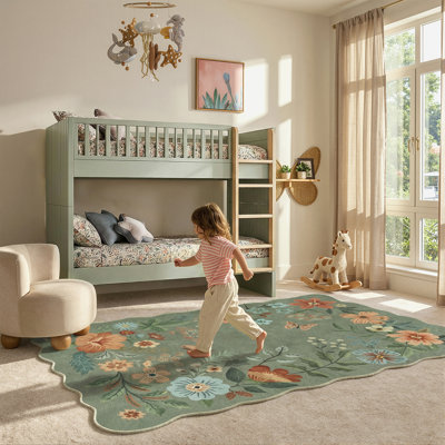 Floral Washable Rugs Non-Slip Soft Rugs for Living Room Bedroom Ultra-Thin Boho Accent Carpet