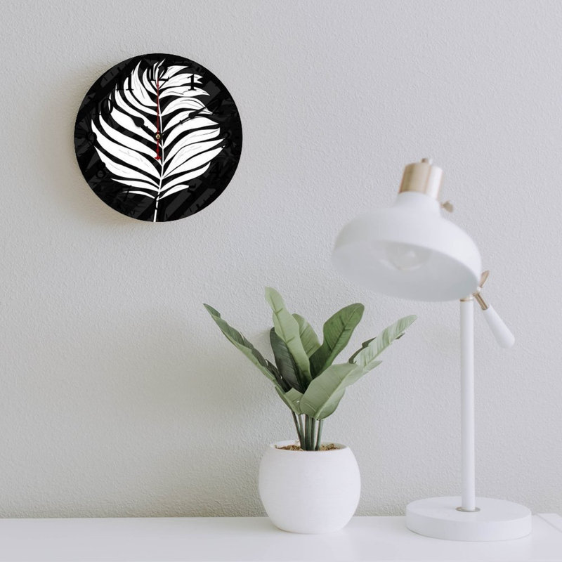 Black White Palm Leaf 12 x 12 In Accent Wall Decor