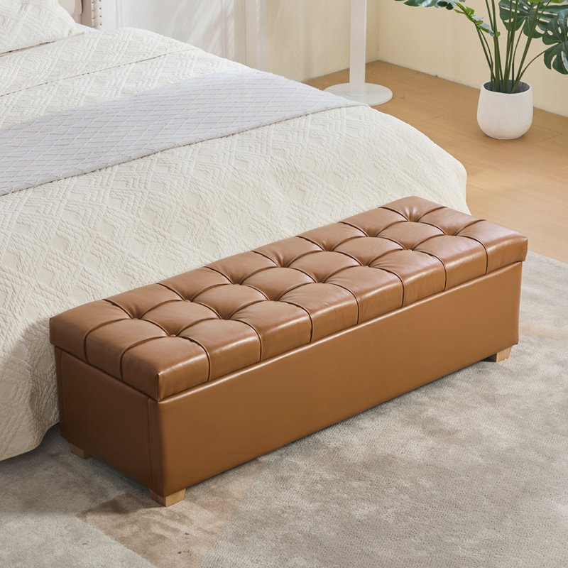 Banc de rangement capitonné capitonné avec pieds, Brun