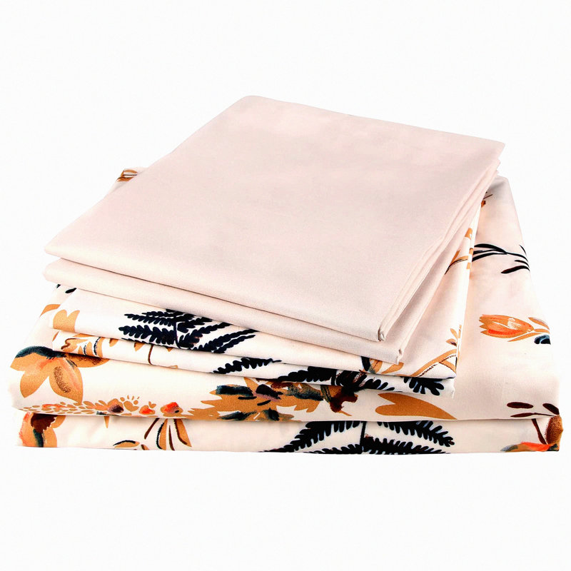 Botanical Bliss Peach Floral Sheet Set - Queen Size 6 Piece Microfiber Sheets with Deep Pocket, Soft Ferns Pattern - Luxurious Bedding
