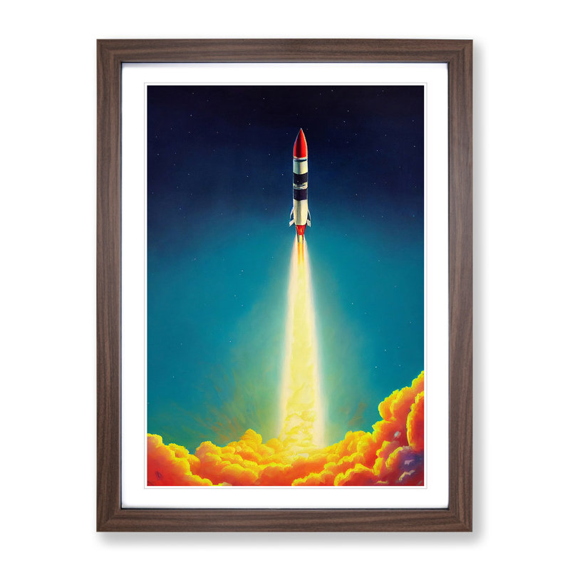 Mysterious Spaceship Rocket 1 Piece Single Picture Frame Wall Art, 34cm H x 25cm W, Walnut