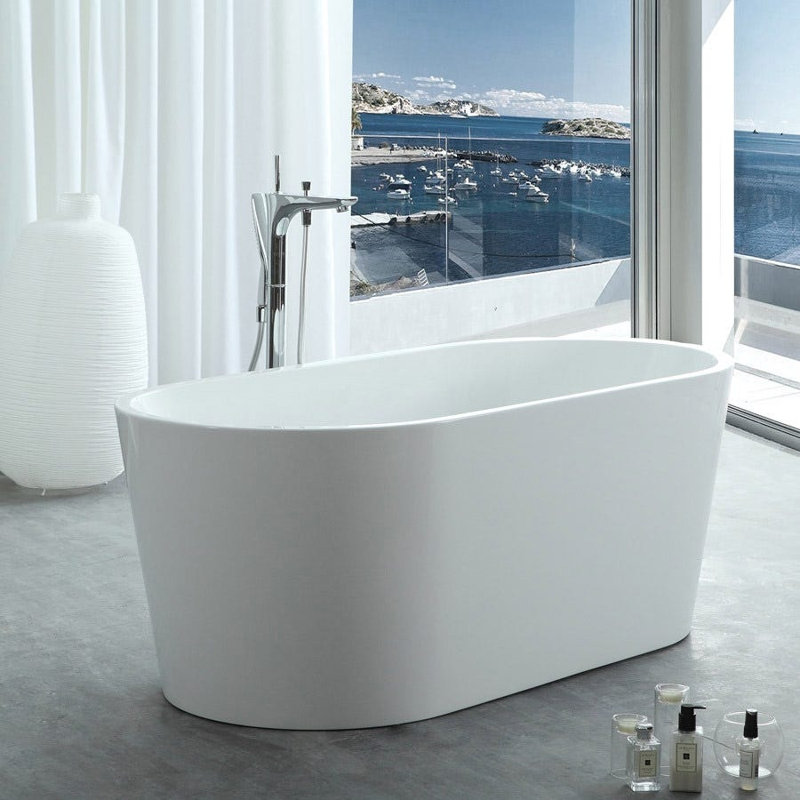 58.75'' x 29.5'' Freestanding Soaking Acrylic Bathtub, White / Matte Black Drain