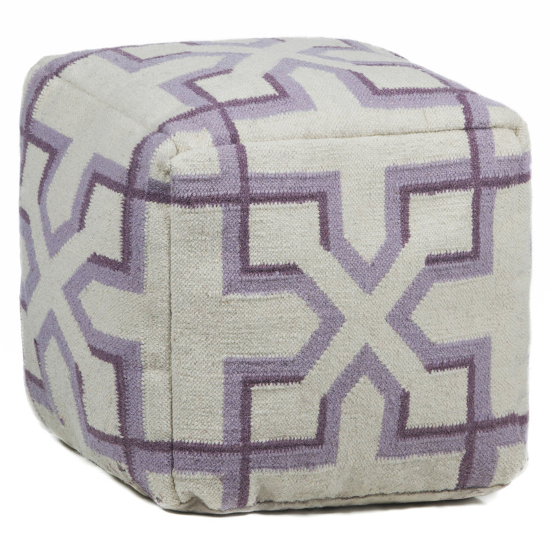 Akbez Upholstered Pouf, Cream/Purple/Plum Wool