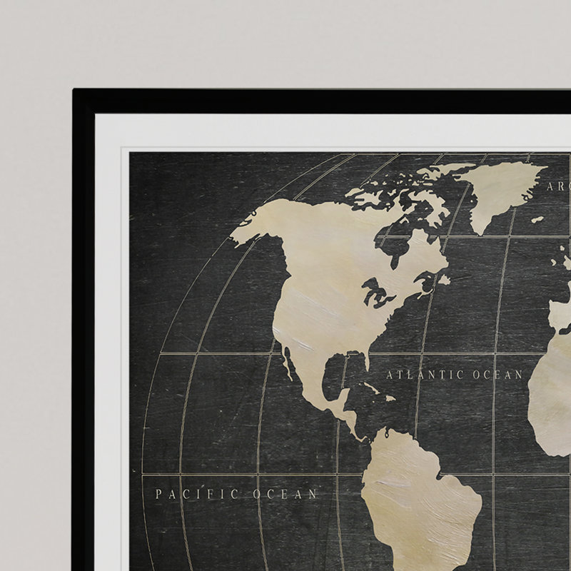 " Vintage World Map " Acrylic Print, 24" H x 30" W x 1.5" D, Black