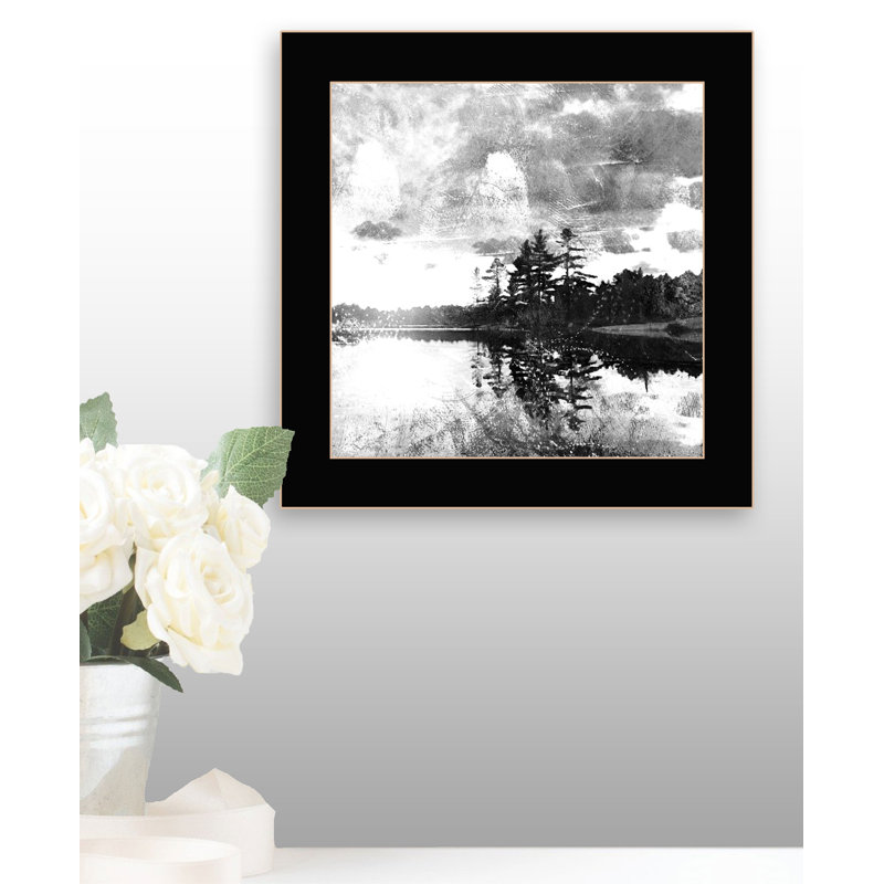 «Lakeside Pines», art mural encadré pour le salon, décoration murale par Bluebird Barn, Cadre noir, L 14 po x H 14 po