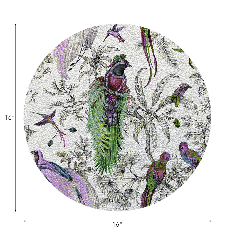 Audubon Exotica Vegan Leather Round Placemats, Lilac Green
