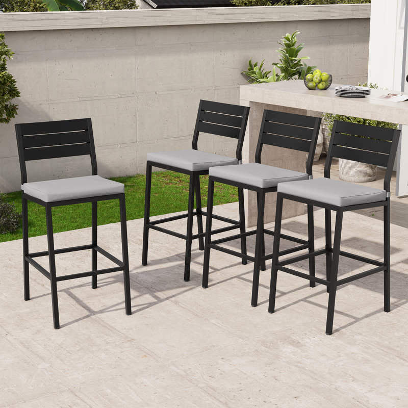 Pershing Metal Outdoor 26.8'' Counter Stool with Cushion, Gray, 4