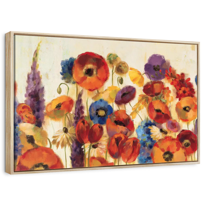 Joyful Garden, 25" X 17", Floating Frame Natural Wood