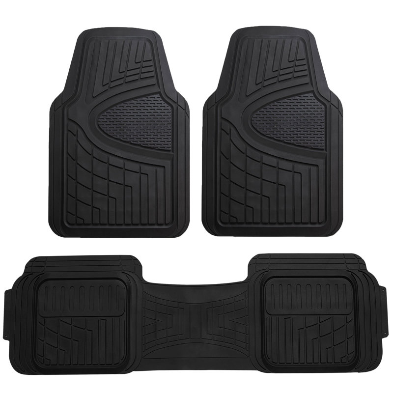 Trimmable ClimaProof Heavy Duty Tall Channel Non-Slip Rubber Floor Mats Full Set, Black