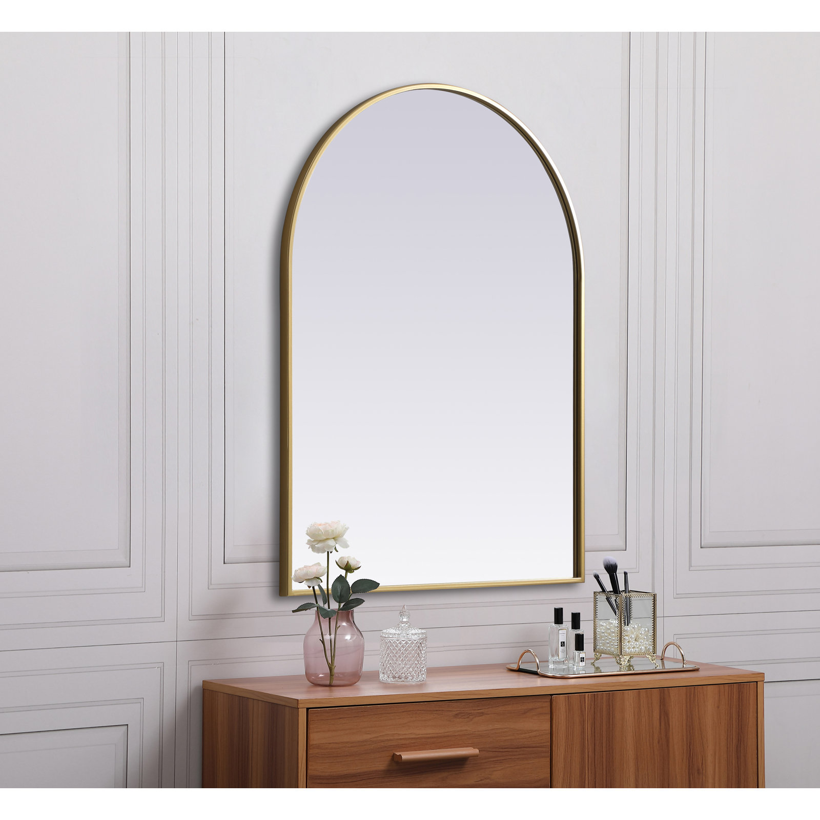 Sabine Metal Arch Wall Mirror, Brass, 36" x 27"