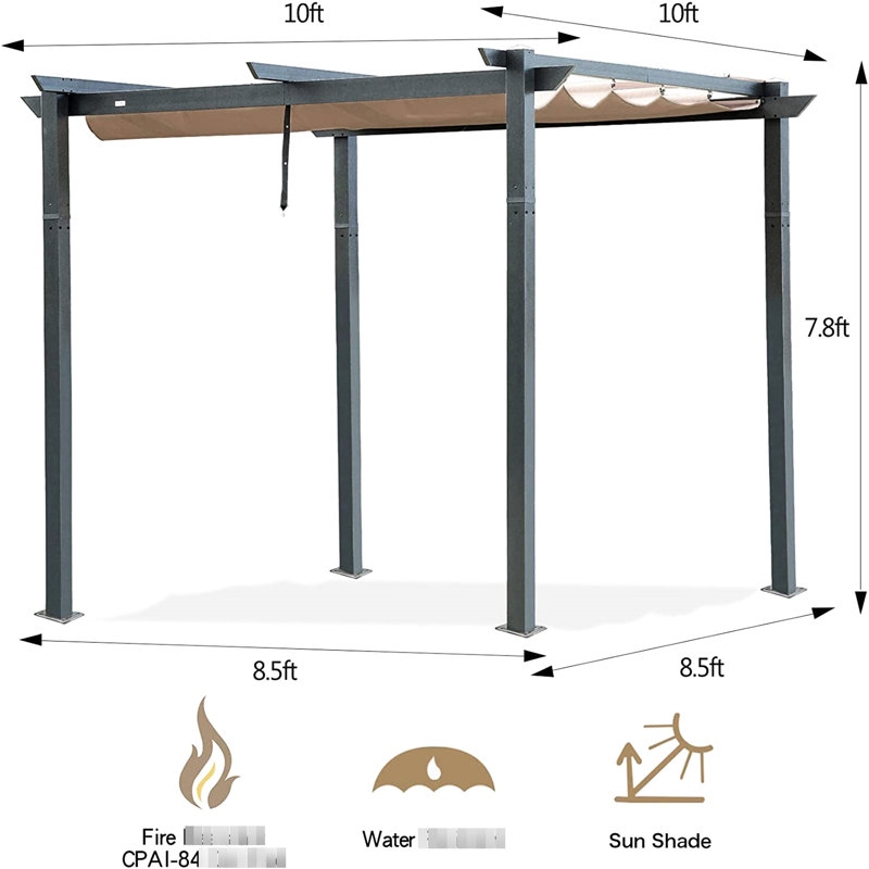 Pergola de jardin d'extérieur avec cadre en aluminium - Auvent rétractable pour la construction de la cour et pare-soleil réglable pour bloquer le gazebo et la structure