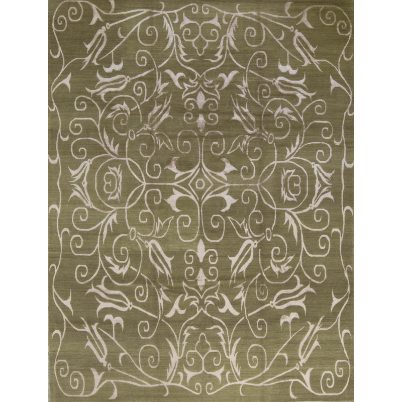 Tapis vert et crème noué à la main de haute qualité
