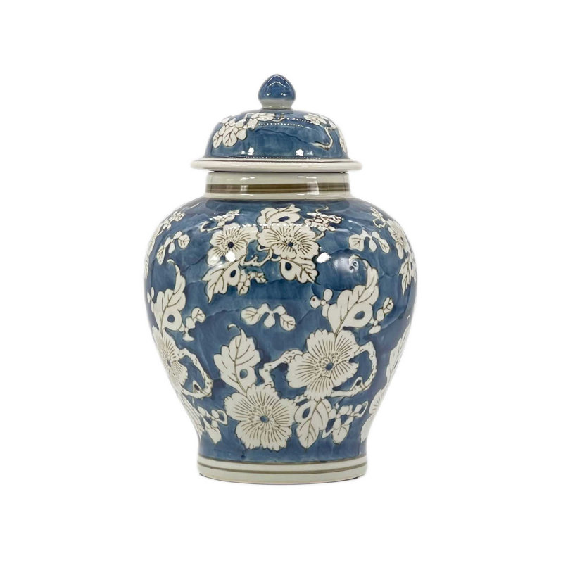 Pot floral chinoiserie floral, Bleu, H 12 po x l 8,2 po x P 8,2 po