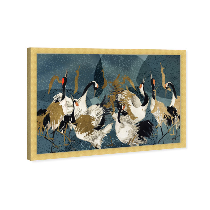 Reproduction d'art mural «Crane Love», animaux, Encadrement doré, H 26 po x l 38 po