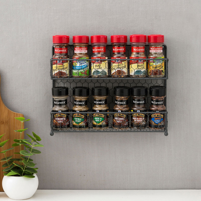 12 Jar 2 Tier Wall Metal Wire Spice Rack, Grey