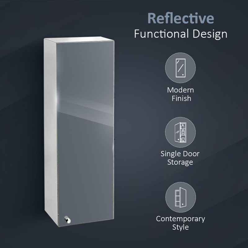 iBathUK Revo Wall Mounted Stainless Steel Bathroom Mirror Cabinet with Storage Unit and Adjustable Glass Shelf, 300 x 500mm