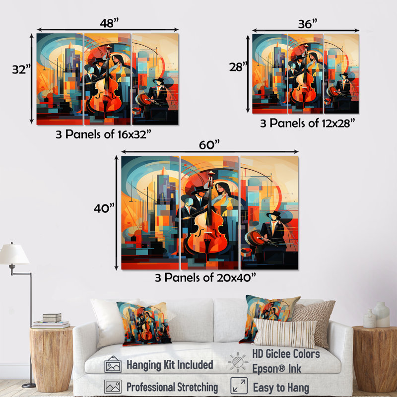 Onagre - ensemble de décoration murale musicien, Toile tendue, H 28 po x l 36 po x P 1 po