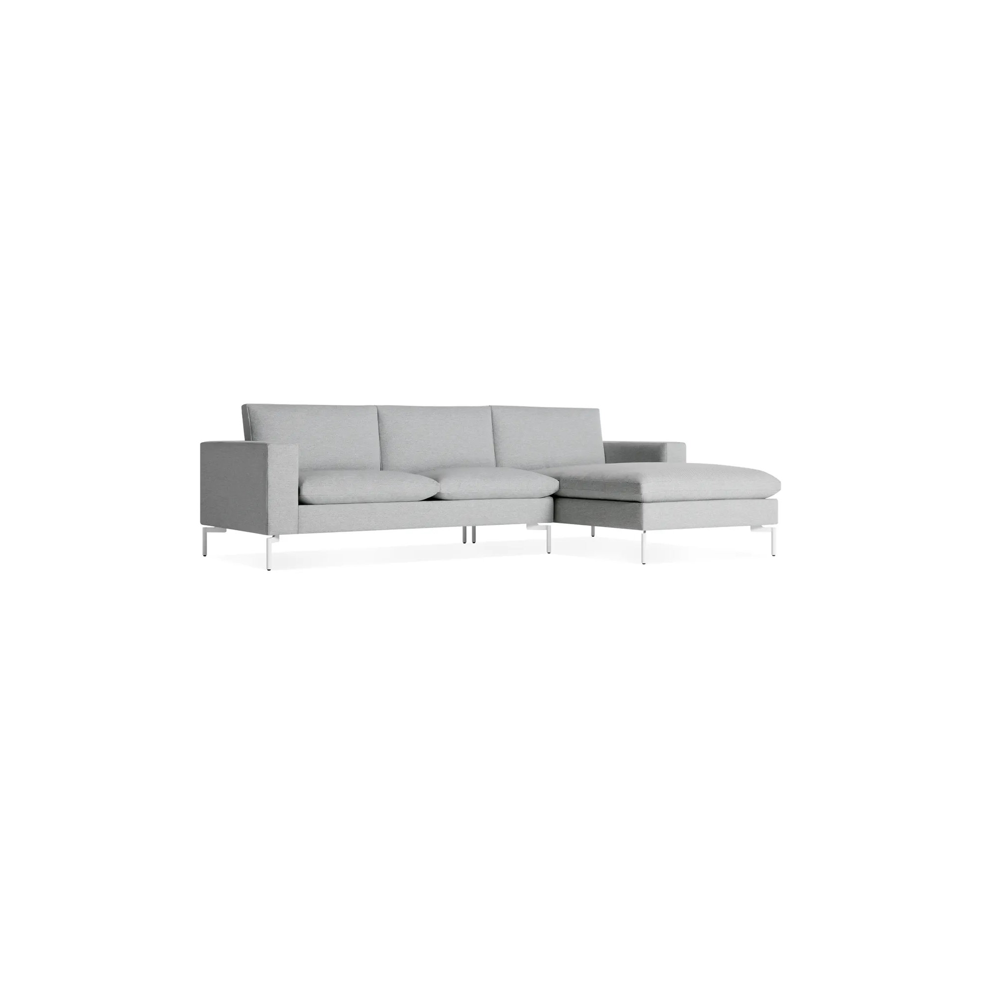 New Standard Upholstered Chaise L-Sectional, Right Hand Facing, Maharam Mode/Intaglio 100% Polyester, White
