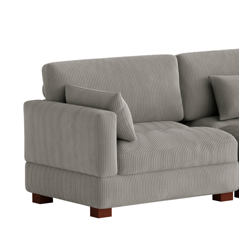 Maelina 4 - Piece Upholstered Light Gray Corduroy Modular Sectional Sofa with Pillow Back and Solid Wood Legs