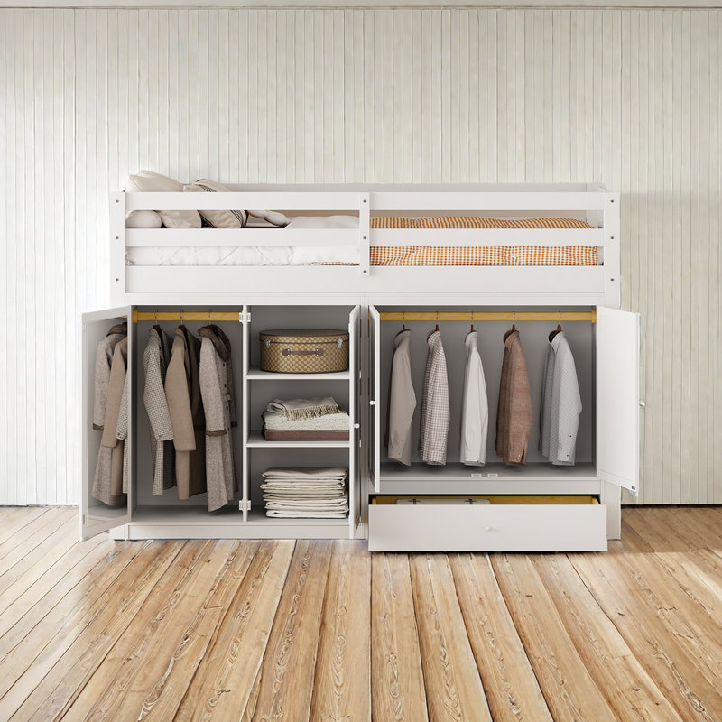 Jennalea Kids Twin Loft Bed with Drawers, White