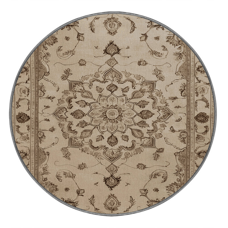 Tapis gris Tabriz lavable à la machine, Rond 4 pi