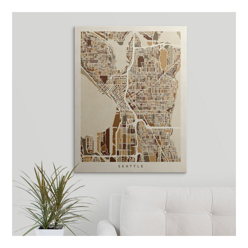 «Seattle Washington Street Map» par Bellen, impression, H 36 po x l 27 po x P 1,5 po, Toile