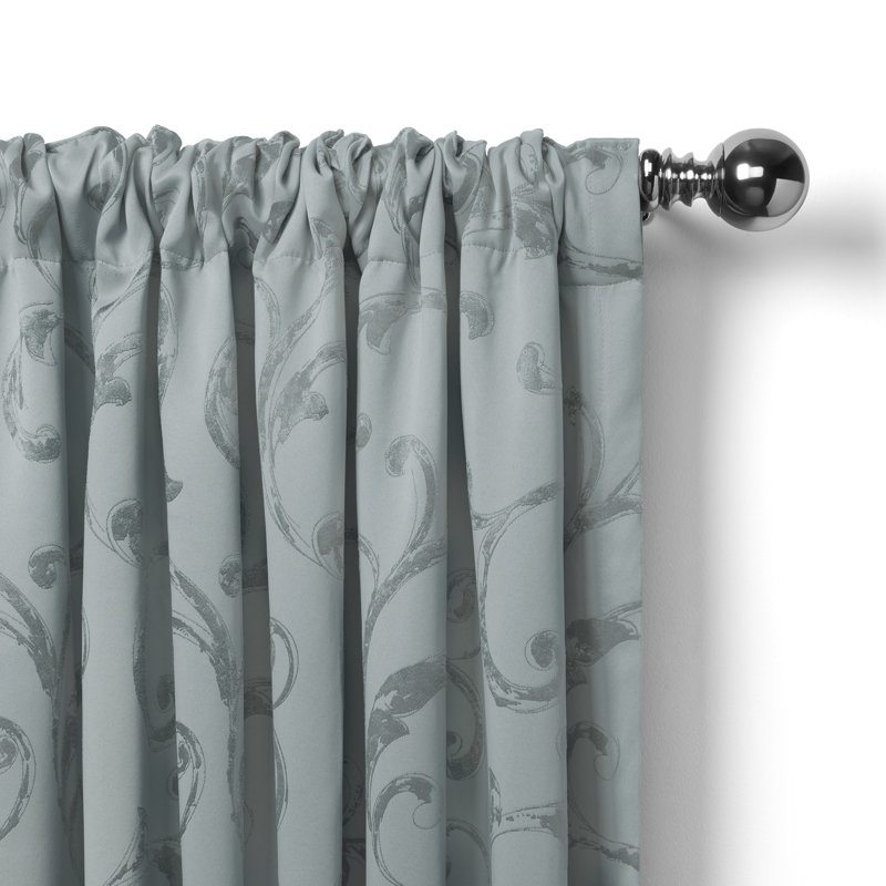 Rakowski Jacquard Scroll Damask Blackout Single Curtain Panel, Blue, 52" W x 84" L