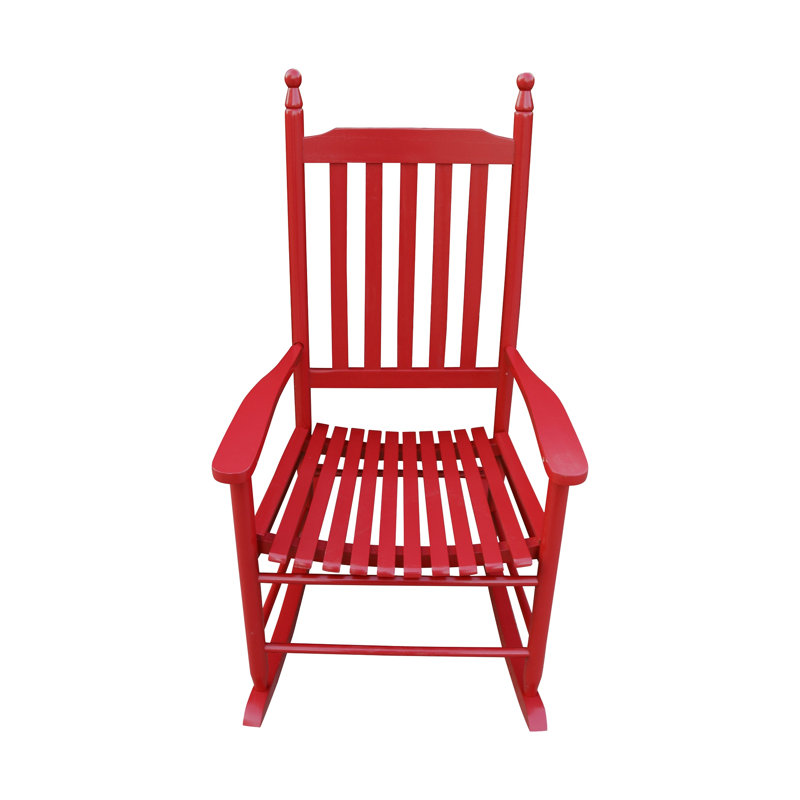 Chaise berçante en bois massif rose avec assise large et dossier à lattes Rose