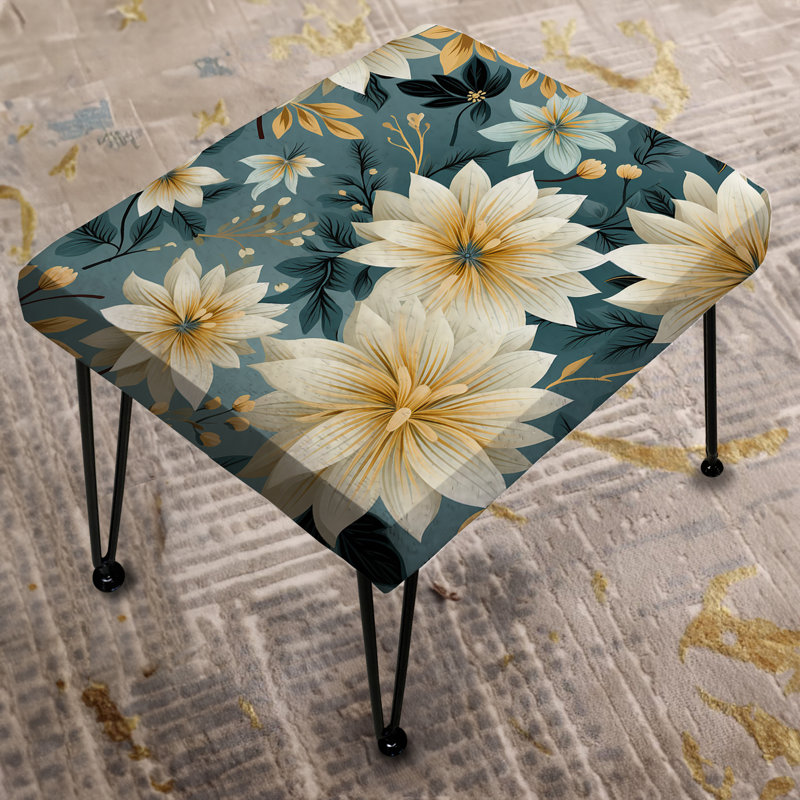 Repose-pieds géométrique bleu et doré à motif floral Harmony Fusion I