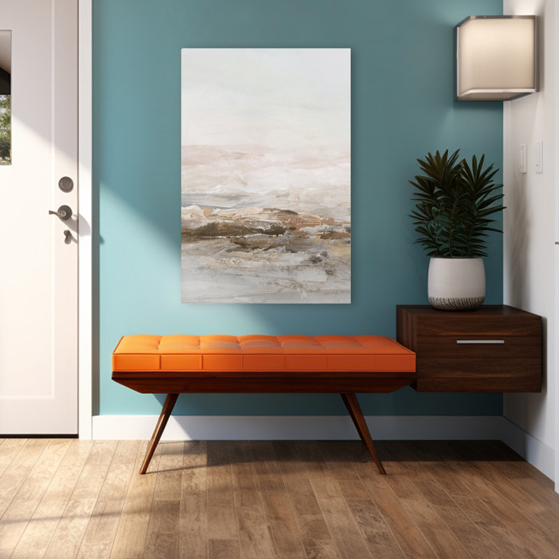 Horizon en sourdine I Paysage minimaliste abstrait Technique mixte, H 48 po x l 32 po