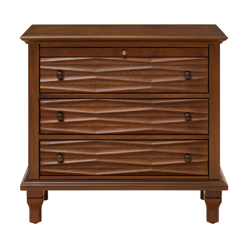 Wood Nightstand with Charging Station, 3 Drawers Bedside Table with USB, Type-C & AC Outlets, Warm Walnut Brown