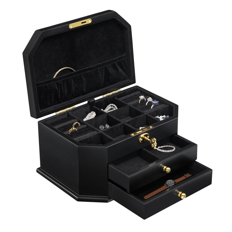 Organisateur de boîte à bijoux de luxe à plusieurs niveaux avec tiroirs, Black
