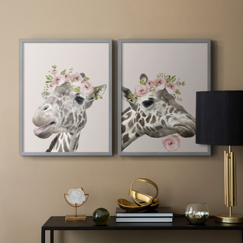 «Peek A Boo Giraffe I», reproduction encadrée de qualité supérieure - prête à être accrochée - aucun clou requis - aucun clou requis