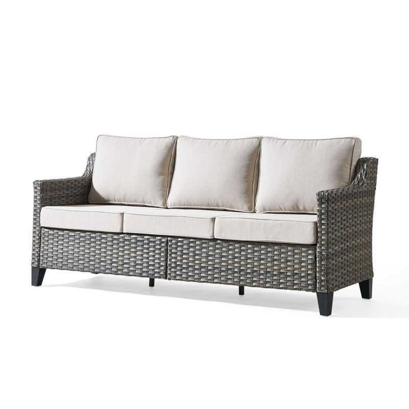Gray Wicker Outdoor Couch, 3-Seat Patio Sofa With Deep Seating And  Cushions For Porch Deck Balcony, Beige