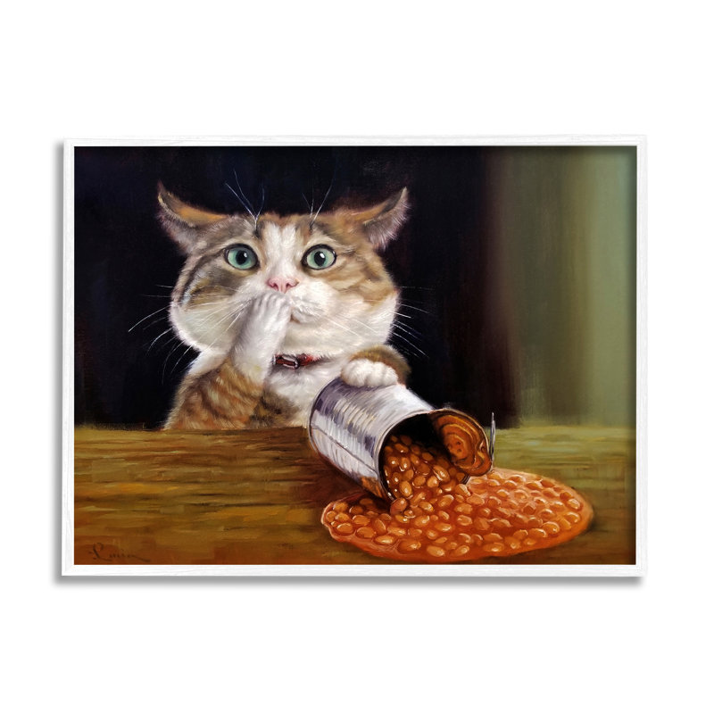 «Spills the Beans», Luciant Heffernan, peinture sur toile, H 11 po x l 14 po x P 1,5 po, Giclée encadrée blanc bord de mer