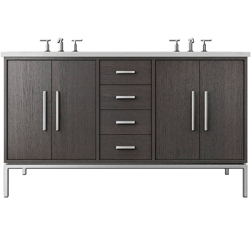 Rift White Oak Double Bath Vanity, 60", Gray Weathered, Polished Chrome