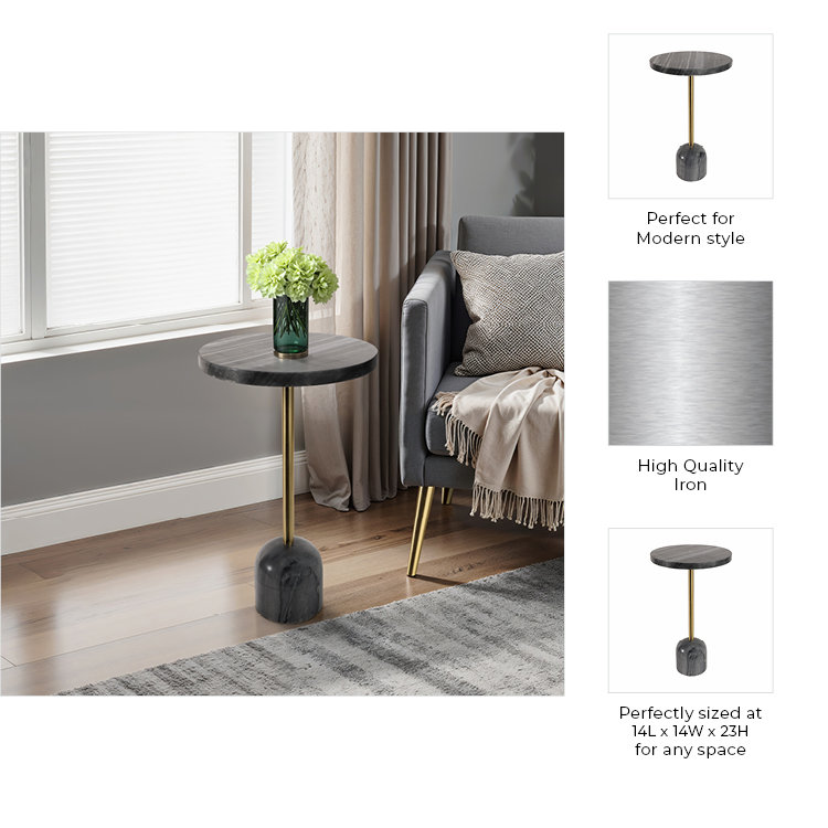 Barrett Tall Marble Table, Gray, 23'' H x 14" W x 14" D