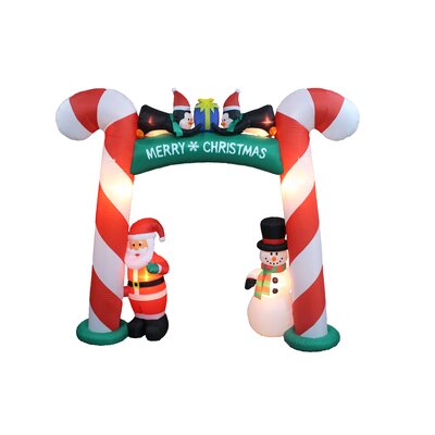 8 Foot Tall Merry Christmas Lighted Inflatable Candy Cane Archway with Santa Claus Snowman Two Penguins Gift Box Indoor / Outdoor Happy Holiday Blow U -  The Holiday AisleÂ®, THLA2740 39716804