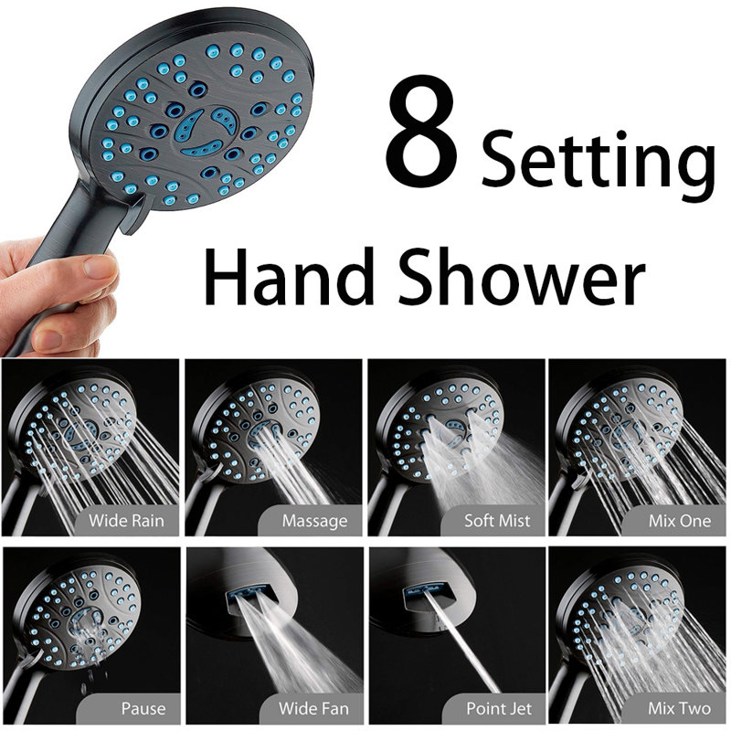6-Setting 6" Shower Head, 8-Setting 5-Zone Hand Shower ,6 Ft Hose, 2.5 Gallons Per Minute, Oil Rubbed Bronze