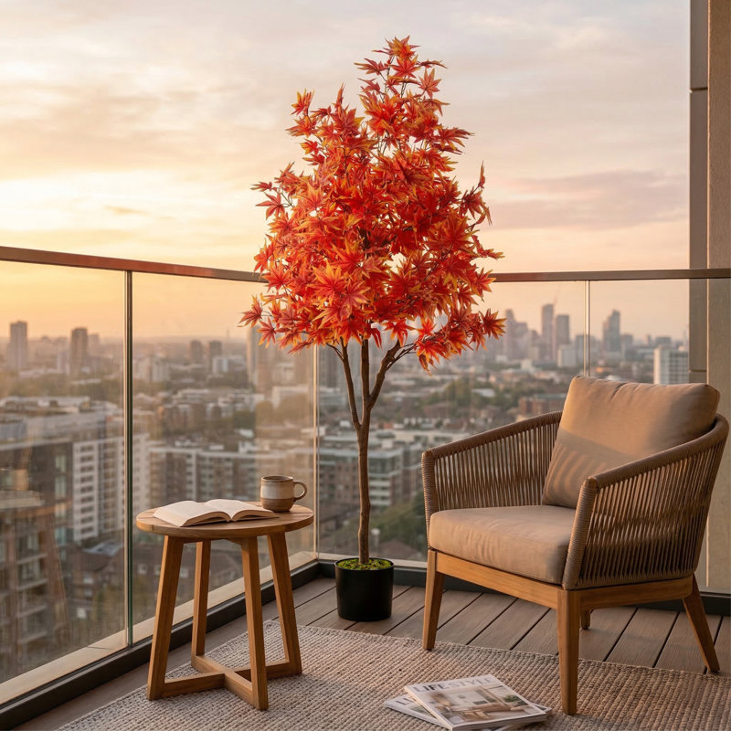 Érable artificiel de 1,80 m avec feuilles rouges, faux érable d'automne réaliste avec jardinière (Érable de 1,80 m avec feuilles rouges)