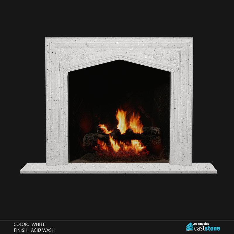 Iden Hand Carved Composite Fireplace Surround, White Acid Wash