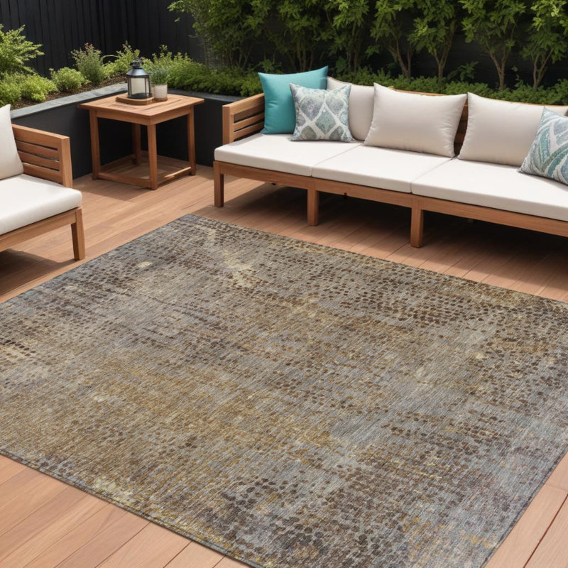 Tapis extérieur lavable abstrait brun et ivoire 10 pi x 14 pi