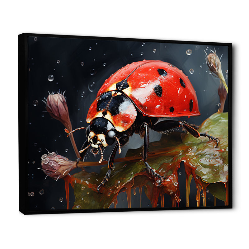 Curious Ladybug Crimson Serenity III sur toile, H 24 po x l 32 po x P 1 po, Cadre flottant noir
