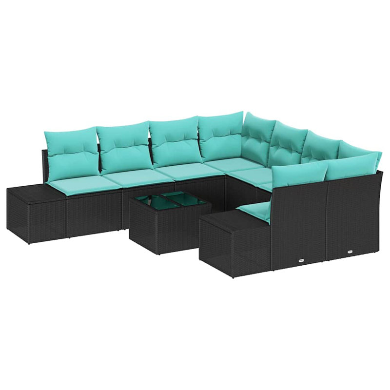 Ensemble de canapé vidaXL avec coussin 9 pièces synthétique noir: rotin de polyester