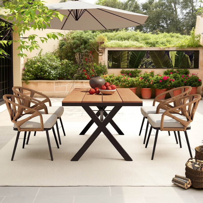 Modern Outdoor Chair and Plastic Wood Table Set for Gardens, Lawns, Black/Dark Yellow