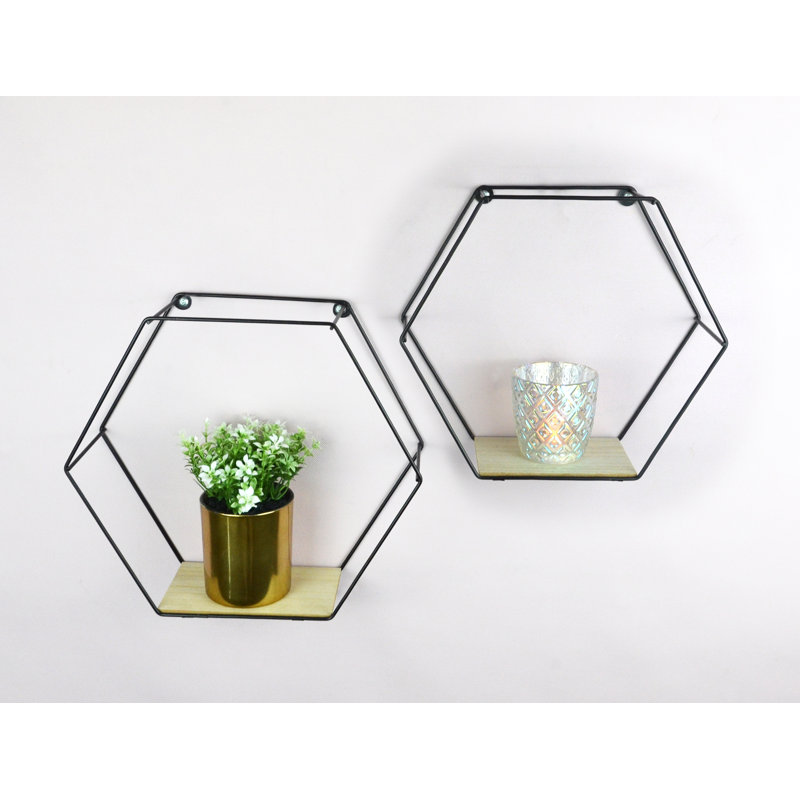 Brandais 2 Piece Hexagon Floating Shelf, Black