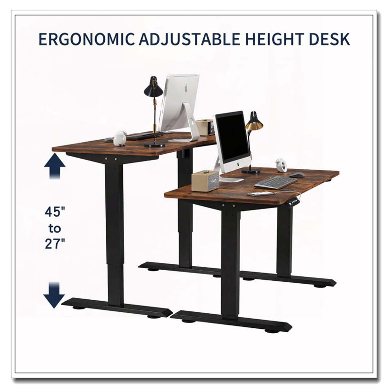 Bureau électrique à hauteur réglable, H 24 po x l 55 po x P 24 po, Brun / Noir