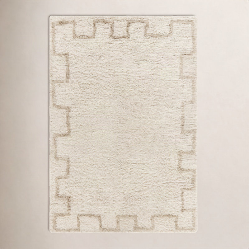 Anemone Greek Key Wool Shag Rug, Rectangle 2' x 3'