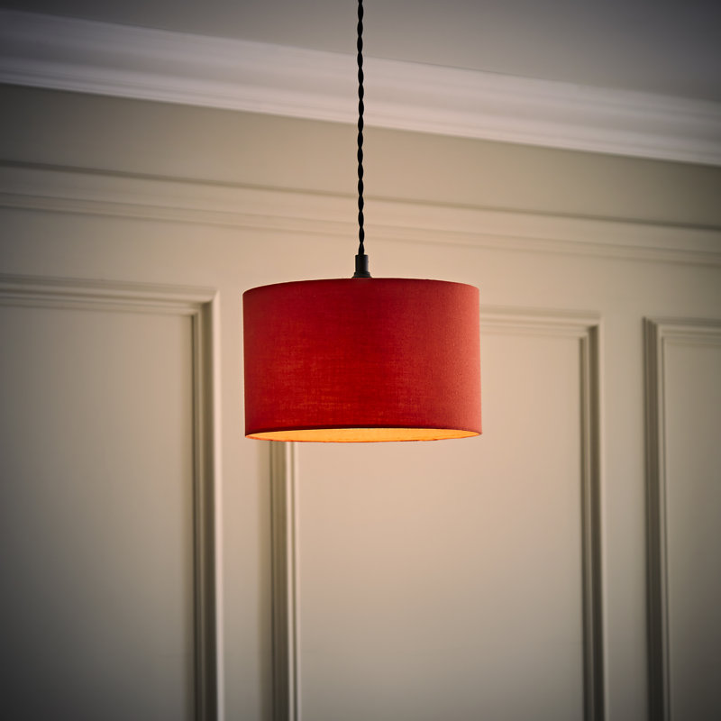 Cotton Blend Drum Pendant Shade ( Slip-On ) in Orange, 15cm H x 25cm W x 25cm D